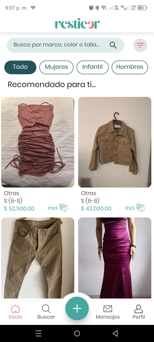 Interfaz de la app Vestieer